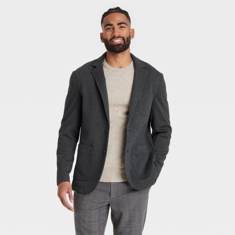 Men's Comfort Wear Midweight 4-Pocket Knit Blazer - Charcoal Gray XL